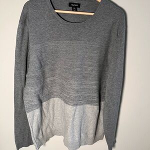 Alfani Men's Soft Knit‎ Crewneck Sweater Gray and White Striped, 100% Cotton XXL